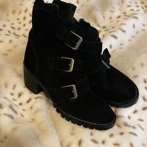 Crown Vintage Black Triple Buckle Heeled Boots
